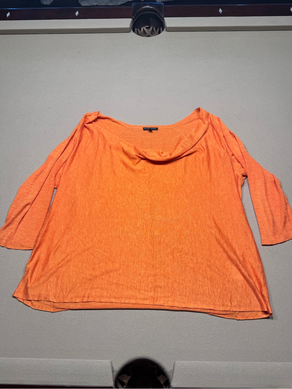 Eileen Fisher Bright Orange Draped Neck Silk Linen Blend Top